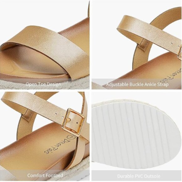 DREAM PAIRS Women’s Open Toe Ankle Strap Espadrille Platform Buckle Sandal GOLD - Picture 2 of 6